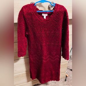 Cat & Jack Red Crochet Sweater Dress Size L 10/12